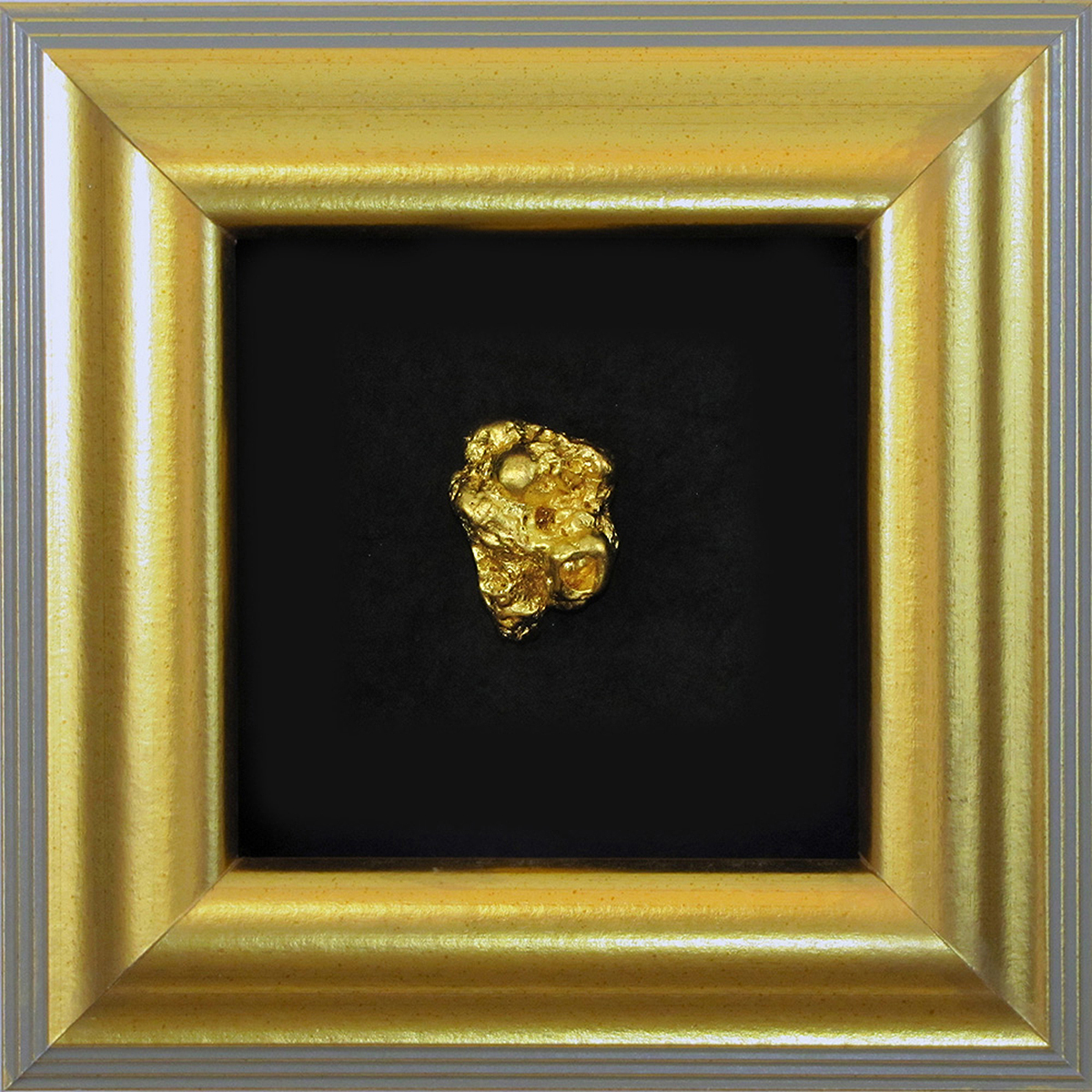 © 2017 Kim Lindaberry • Assemblage Shadowbox: Coprolite, 24K Gold Leaf, Gilded Wood Frame; 10.6" x 10.6" x 2.5"