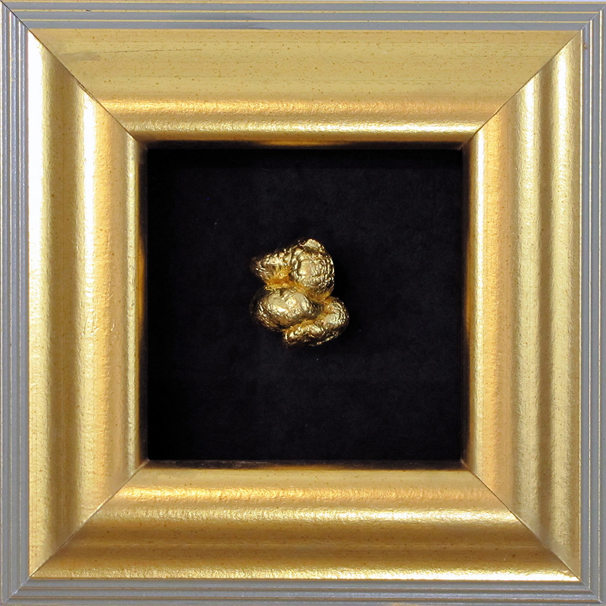 © 2017 Kim Lindaberry • 3D Assemblage Shadowbox: Coprolite, 24K Gold Leaf, Gilded Wood Frame; 9.5" x 9.5" x 2.5"