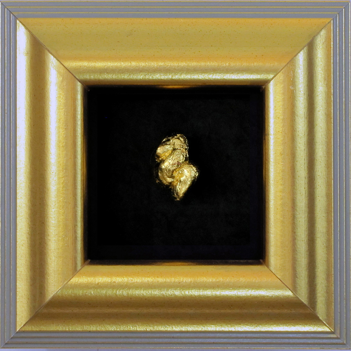 © 2017 Kim Lindaberry • 3D Assemblage Shadowbox: Coprolite, 24K Gold Leaf, Gilded Wood Frame; 9.5" x 9.5" x 2.5"