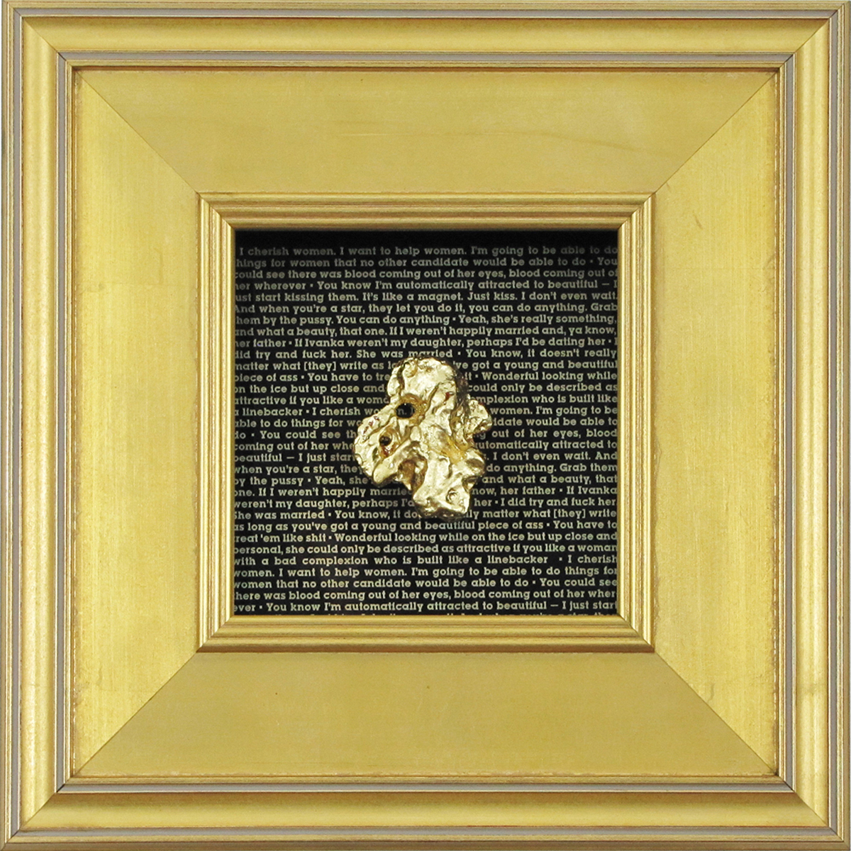 © 2017 Kim Lindaberry •  3D Assemblage Shadowbox: Coprolite, 24K Gold Leaf, Gilded Wood Frame, Etched Brass, 12" x 12" x 3.5"
