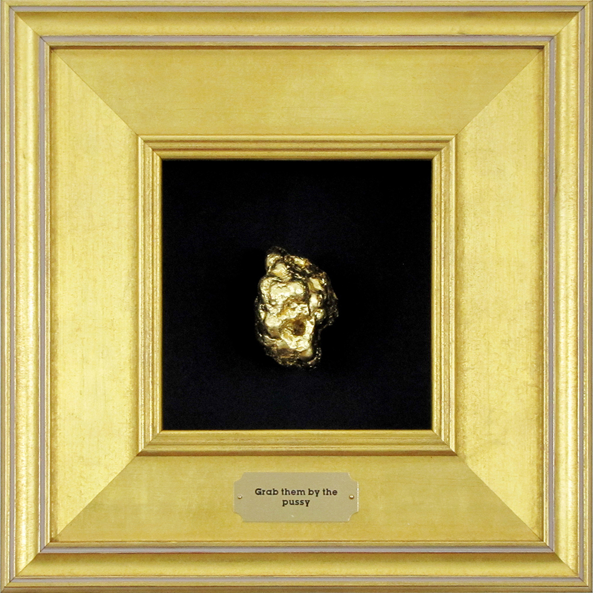 © 2017 Kim Linddaberry • 3D Assemblage Shadowbox: Coprolite, 24K Gold Leaf, Gilded Wood Frame, Etched Gold Tone Aluminum, 12" x 12" x 4"