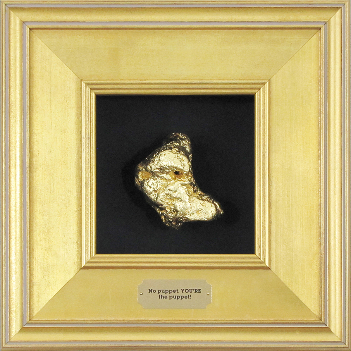 © 2017 Kim Linddaberry • 3D Assemblage Shadowbox: Coprolite, 24K Gold Leaf, Gilded Wood Frame, Etched Gold Tone Aluminum,  12" x 12" x 4"